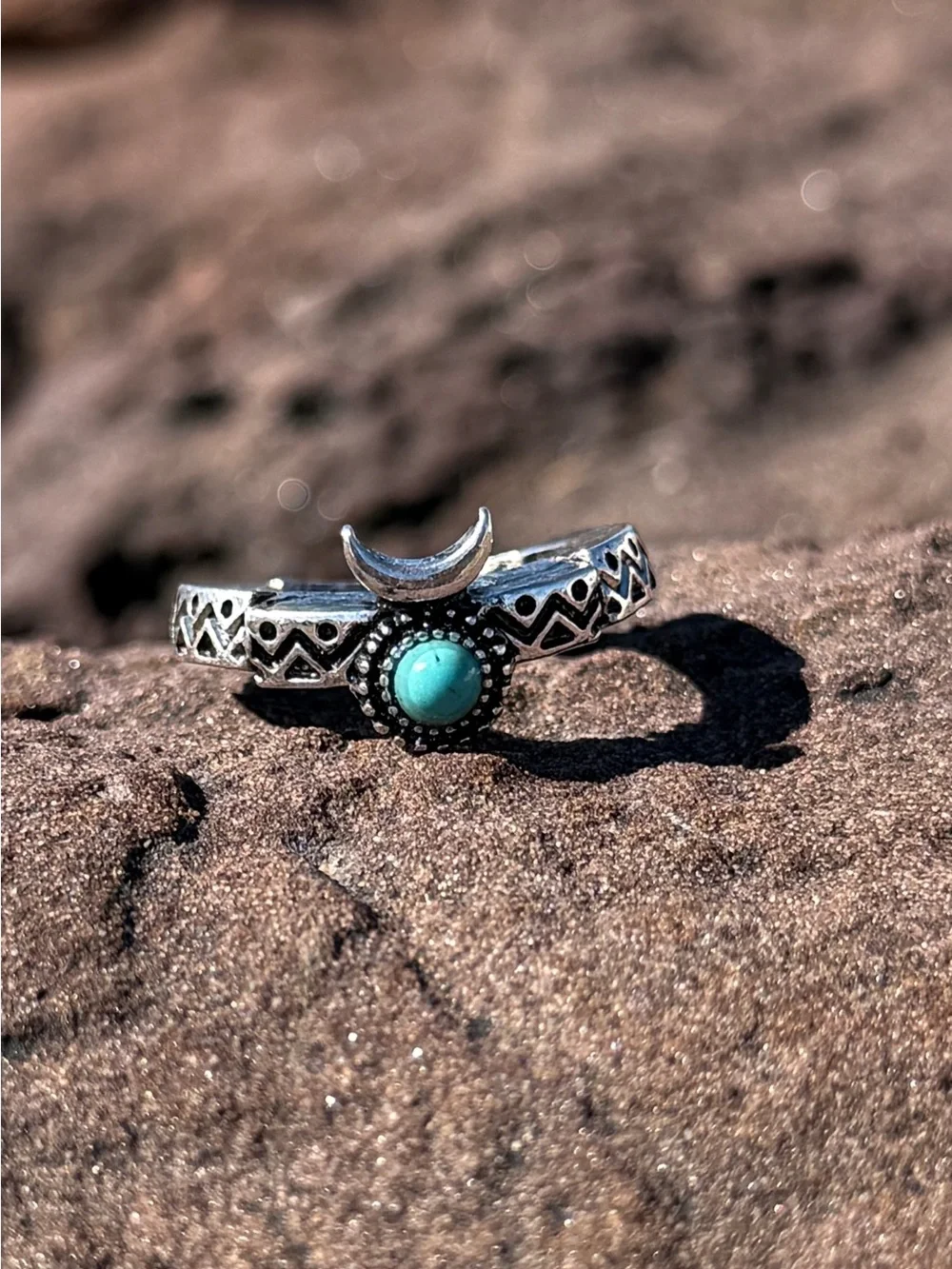 Turquoise Statement Silver Rings - Elastic Stretch Fit